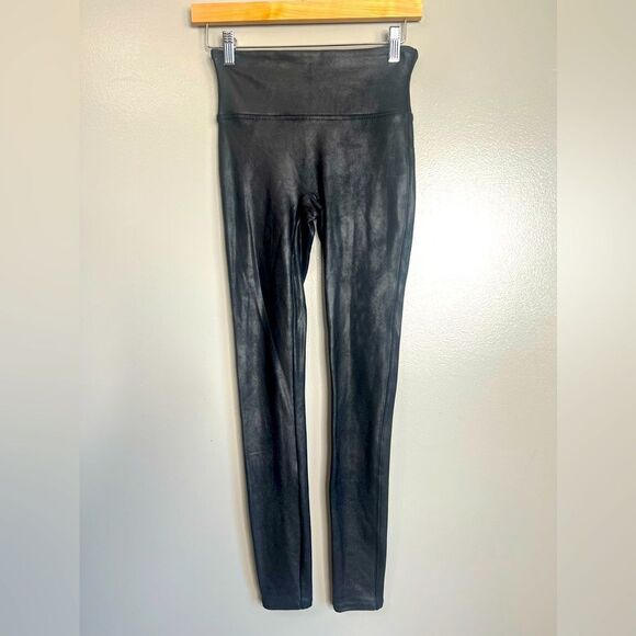 Spanx black leggings faux leather size small rocker edgy grunge - Picture 2 of 6